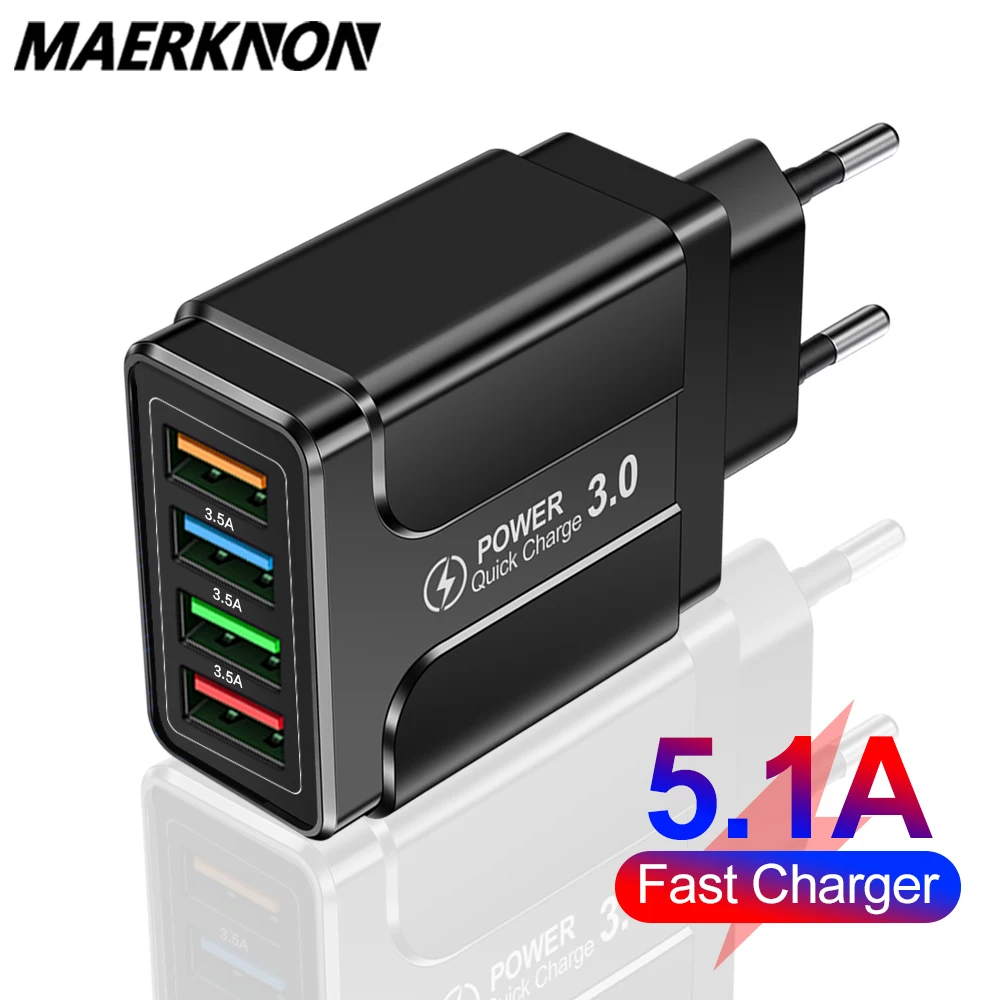 

USB Charger QC 3.0 Fast Charging Wall Adapter For iPhone 11 X Samsung Xiaomi Huawei 4 Ports EU US UK Plug Quick Wall Chargers