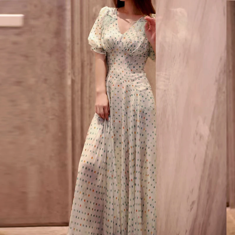 Women Maxi Dress Female 2020 Silk Summer Polka Dot Slim Waist Elegant Fairy Silk Long Dress New Arrival
Women Maxi Dress Female 2020 Silk Summer Polka Dot Slim Waist Elegant Fairy Silk Long Dress New Arrival