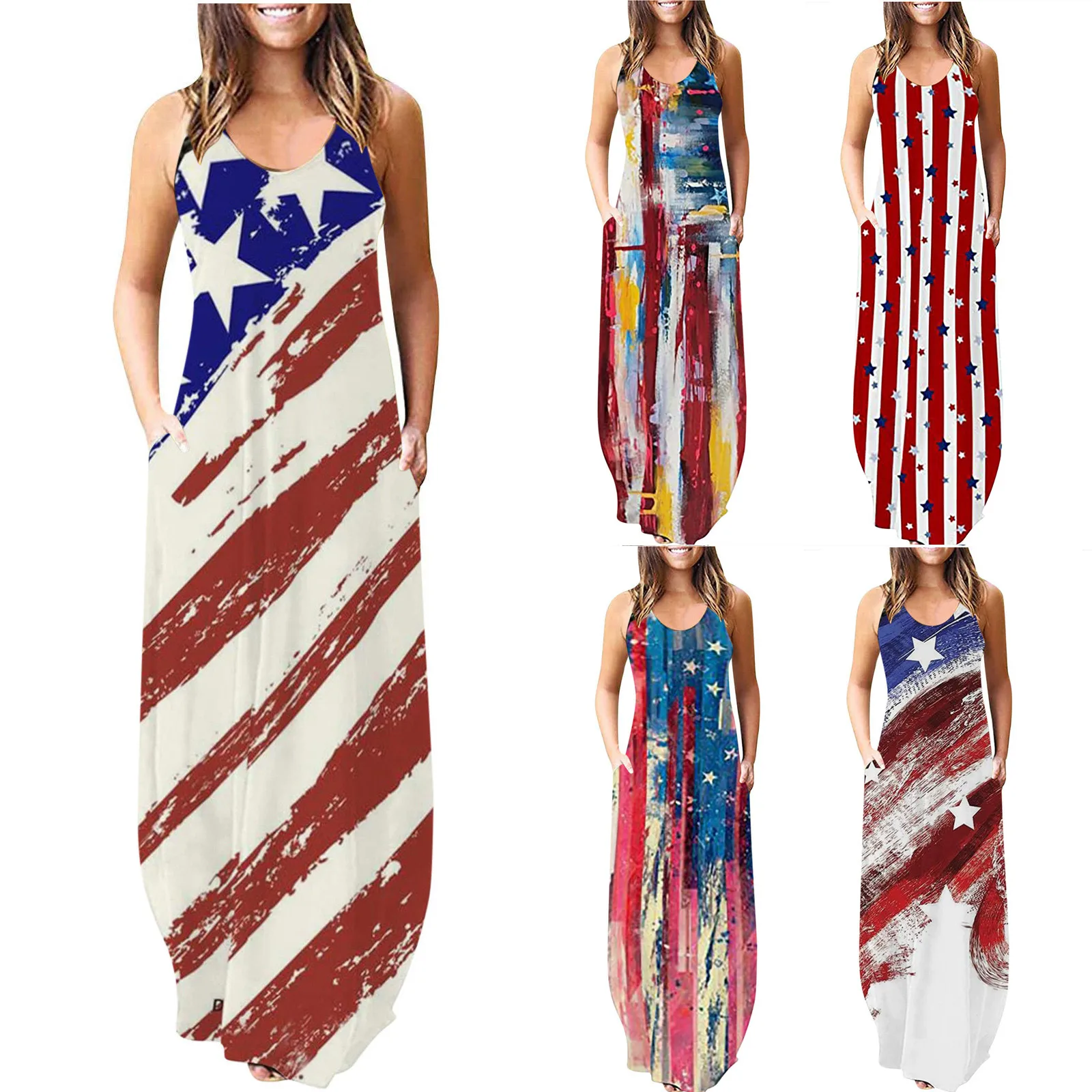 Women Casual Independence Day O-Neck Pockets Sleeveless Maxi Long Dress 2021 New Fashionable Casual Summer Printing Dress
Women Casual Independence Day O-Neck Pockets Sleeveless Maxi Long Dress 2021 New Fashionable Casual Summer Printing Dress