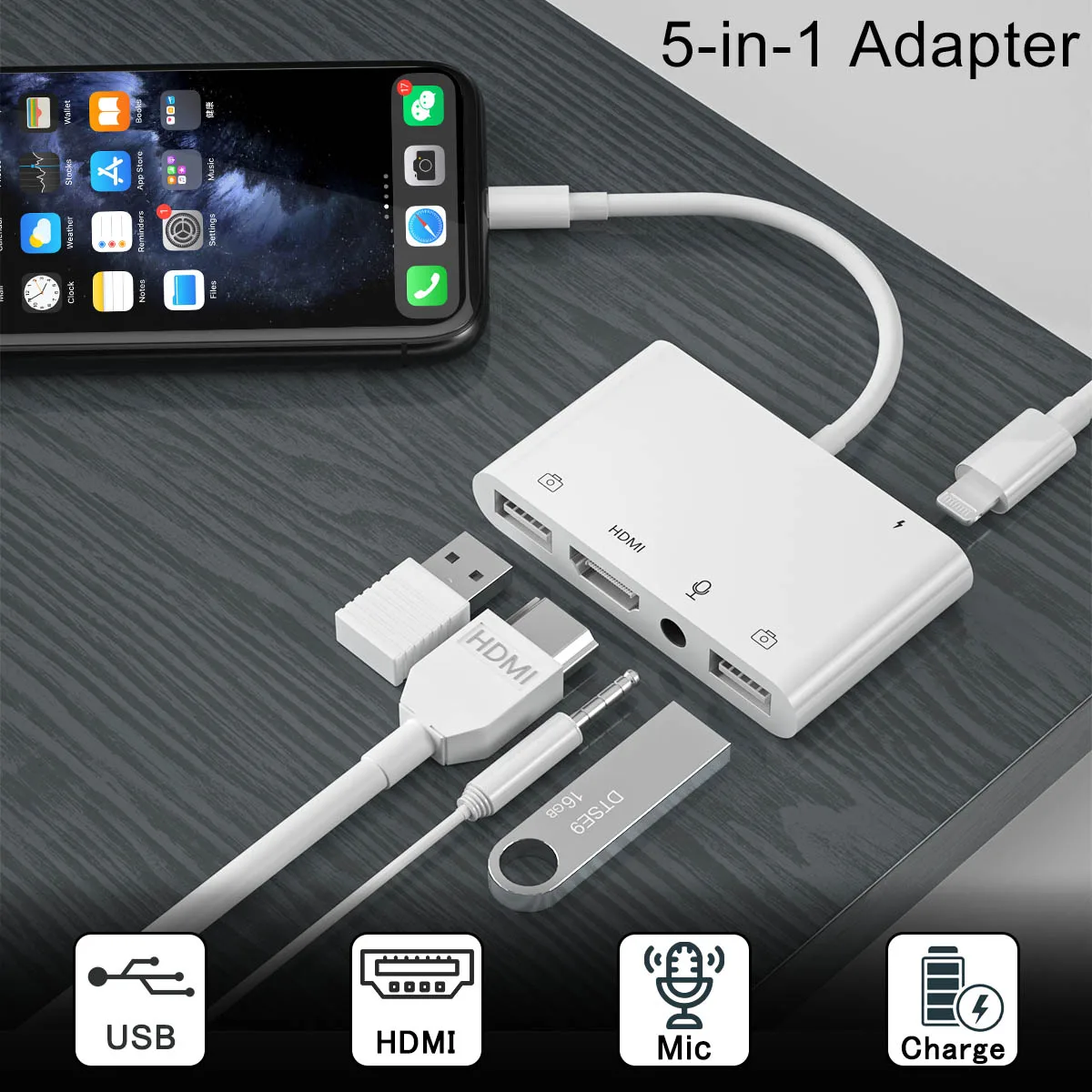 Lightning to HDMI 3.5mm Microphone Audio Adapter 4K TV Dual USB Hub OTG Charging Cable for iPhone 12/11Pro/11/XS/XR/X/8/7/ iPad
Lightning to HDMI 3.5mm Microphone Audio Adapter 4K TV Dual USB Hub OTG Charging Cable for iPhone 12/11Pro/11/XS/XR/X/8/7/ iPad