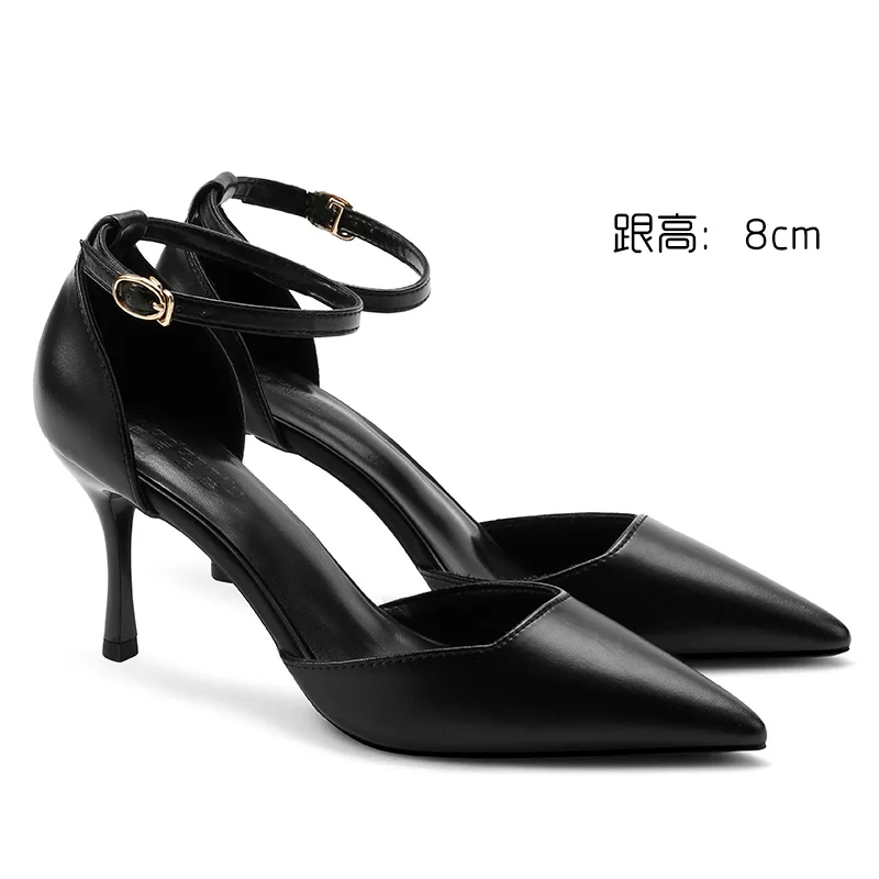 Black high heeled shoes with one line buckle female thin heeled professional versatile low heeled soft leather work shoes
Black high heeled shoes with one line buckle female thin heeled professional versatile low heeled soft leather work shoes