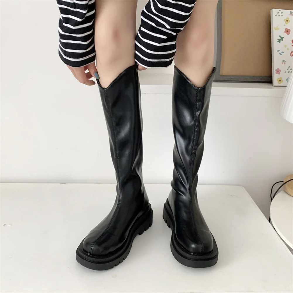 

KarinLuna Dropship Female Modern Boots Med Heel Platform 2021 New Winter Fashion Elegant Comfy Knee High Boots Woman Shoes