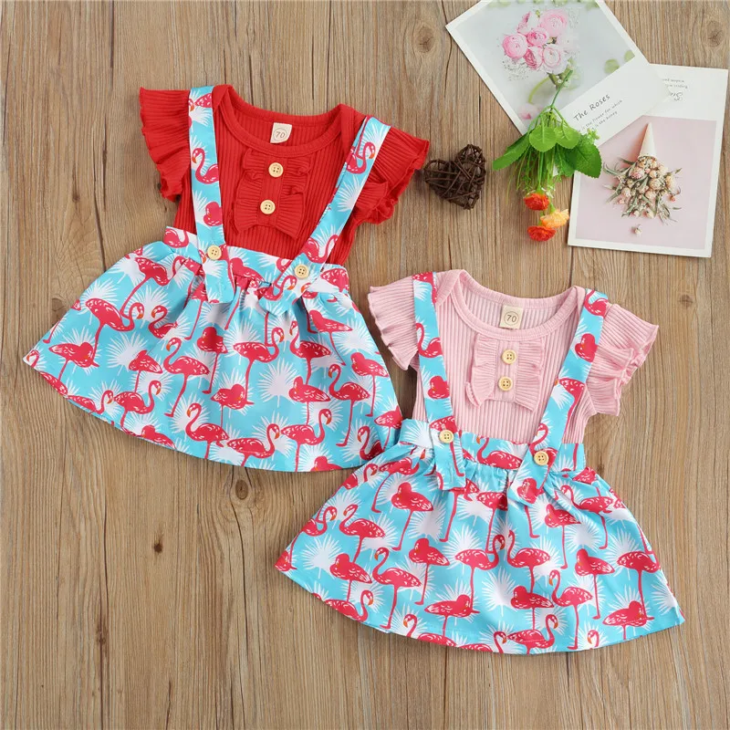 2Pcs Toddler Summer Outfits Solid Color Short Sleeves Romper + Flamingo Print Suspenders Skirt for Baby Girls, 0-24 Months
2Pcs Toddler Summer Outfits Solid Color Short Sleeves Romper + Flamingo Print Suspenders Skirt for Baby Girls, 0-24 Months