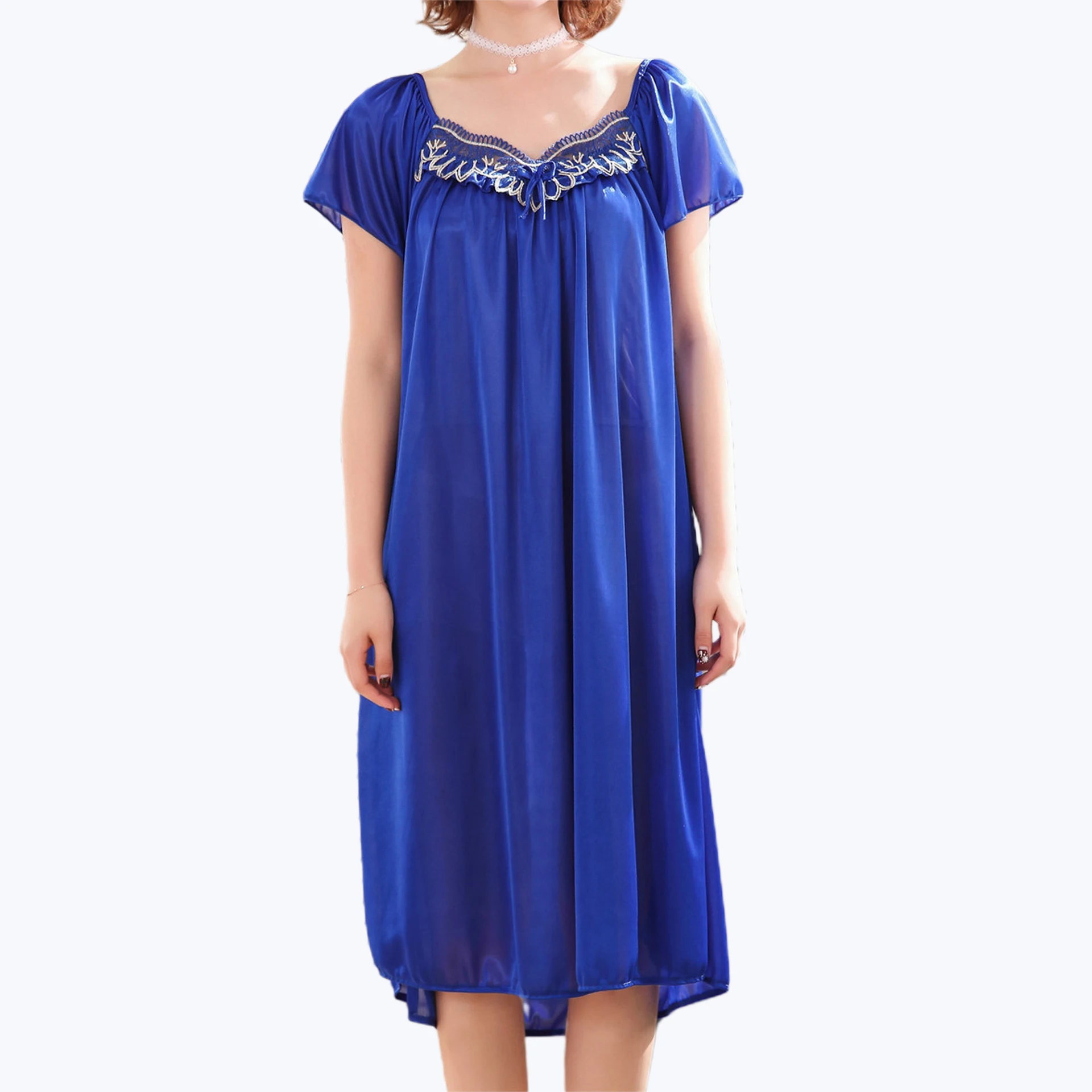 Women's Ice Silk Short-sleeved Sexy Lace Nightdress Summer Loose Silk Thin Pajamas Nightdress Home Service
Women's Ice Silk Short-sleeved Sexy Lace Nightdress Summer Loose Silk Thin Pajamas Nightdress Home Service