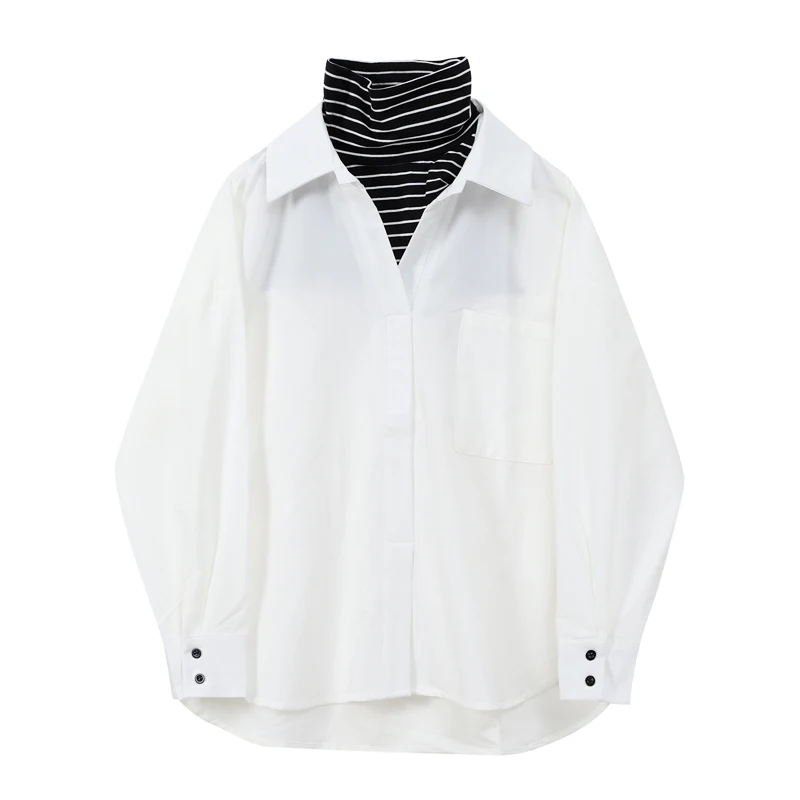 Women Shirts Stitching Loose Oversized Blouses Female Tops New Lapel Long Sleeve Fit Fashion Tide 2021 Spring
Women Shirts Stitching Loose Oversized Blouses Female Tops New Lapel Long Sleeve Fit Fashion Tide 2021 Spring