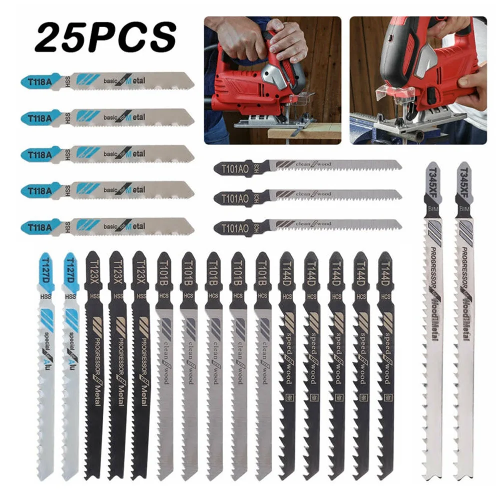 25Pcs Jig Saw Jigsaw Blades Set Kit Metal Wood Assorted Blades T-Shank Air Tool Accessories Saw Blades For Bosch/Makita/Dewalt
25Pcs Jig Saw Jigsaw Blades Set Kit Metal Wood Assorted Blades T-Shank Air Tool Accessories Saw Blades For Bosch/Makita/Dewalt