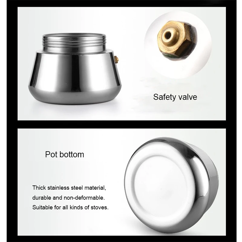 100ml/200ml/300mlStainless Steel Coffee Pot Moka Pot Intermittent Pot Coffee Pot Brewing Coffee Latte Tool Percolation Stove
100ml/200ml/300mlStainless Steel Coffee Pot Moka Pot Intermittent Pot Coffee Pot Brewing Coffee Latte Tool Percolation Stove