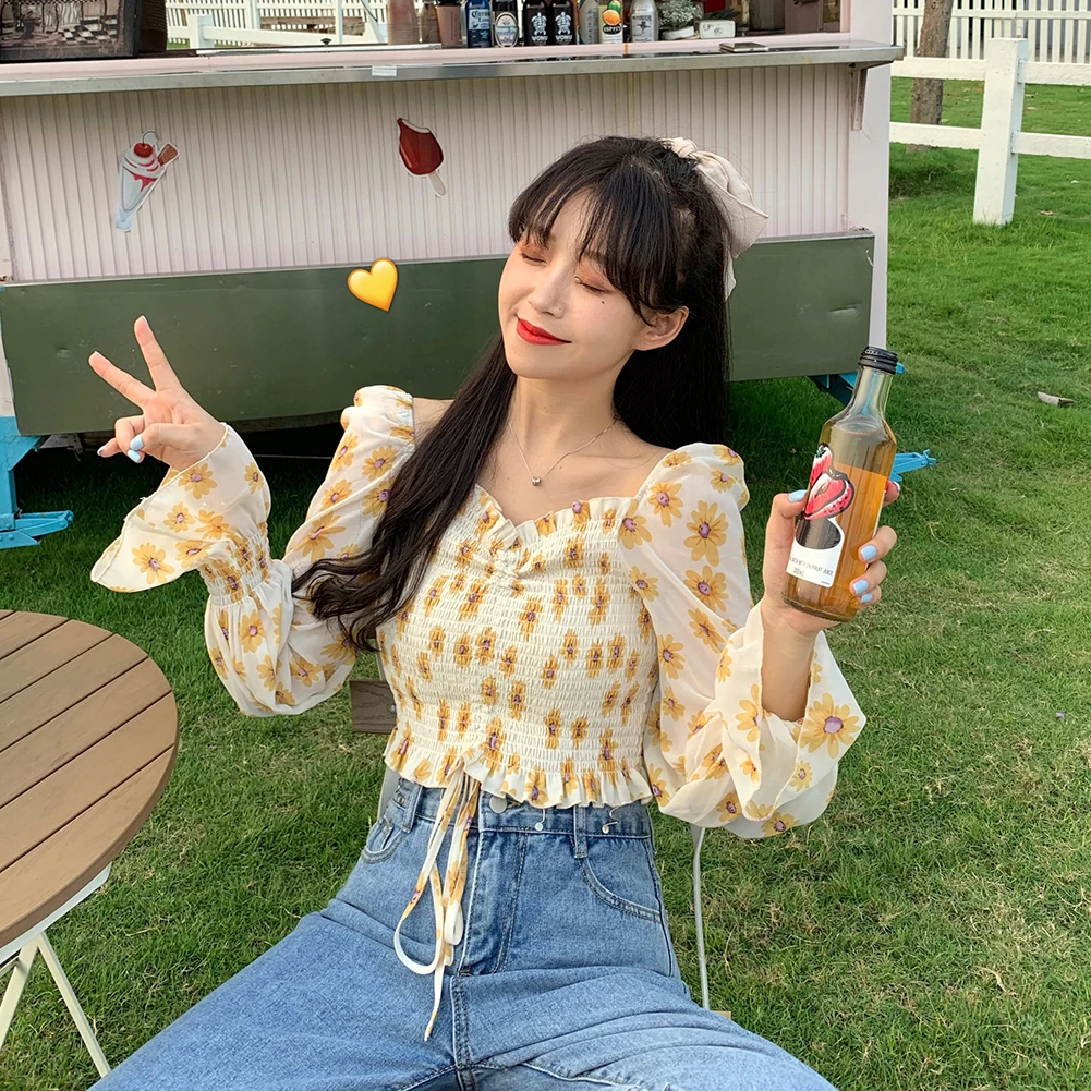 blouse women 2021 Girl Women Summer Sunflower Print Long Sleeve Drawstring Blouse Shirt blouse top for women Street wear
blouse women 2021 Girl Women Summer Sunflower Print Long Sleeve Drawstring Blouse Shirt blouse top for women Street wear