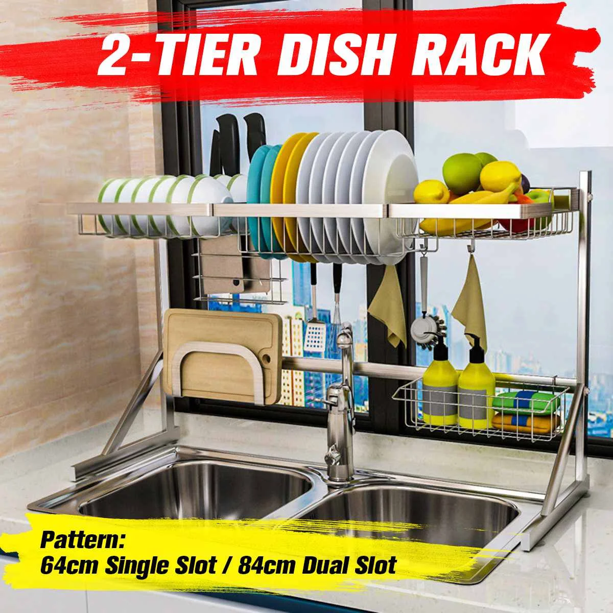 Stainless Steel Utensils Dish Drying Rack Over Sink Drainer Kitchen Storage Shelf Space Saver Organizer Container 2-Tier
Stainless Steel Utensils Dish Drying Rack Over Sink Drainer Kitchen Storage Shelf Space Saver Organizer Container 2-Tier