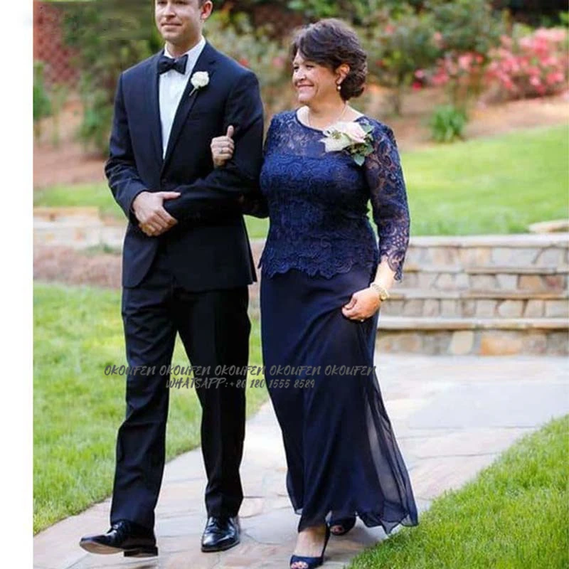 

Элегантное Длинное платье для матери невесты темно-синее шифоновое платье с рукавом три четверти 2022 для свадебной вечеринки вечернее плать...