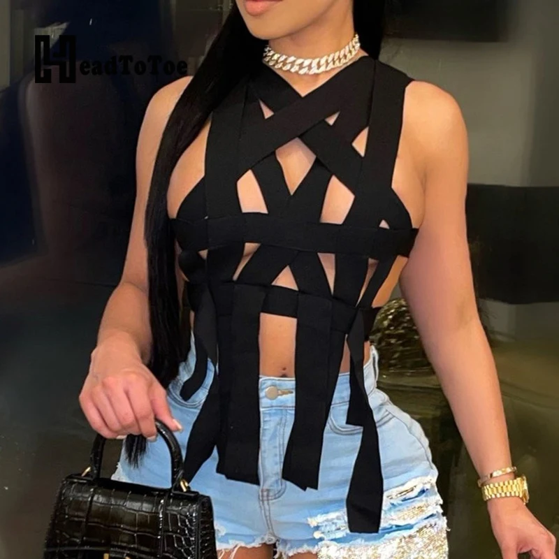 Solid Hallow Out Bandage Criss Cross Sexy Club Highstreet Tops Women Sleeveless Irregular Crop Top Women
Solid Hallow Out Bandage Criss Cross Sexy Club Highstreet Tops Women Sleeveless Irregular Crop Top Women