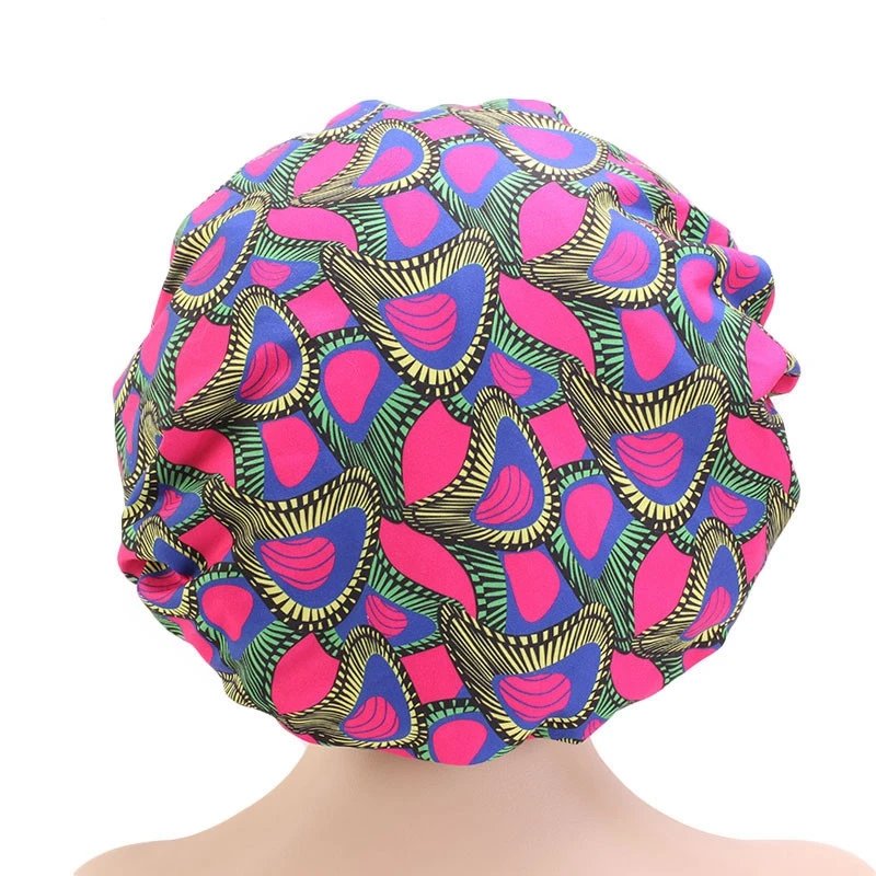 Женская двухслойная шапка для сна с Африканским рисунком шелковая большого