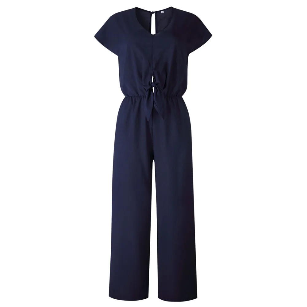 Jumpsuit Women Romper Summer Wide Leg Backless OL Short Sleeve Playsuit Solid Color Waisted V Neck Beach Trousers
Jumpsuit Women Romper Summer Wide Leg Backless OL Short Sleeve Playsuit Solid Color Waisted V Neck Beach Trousers