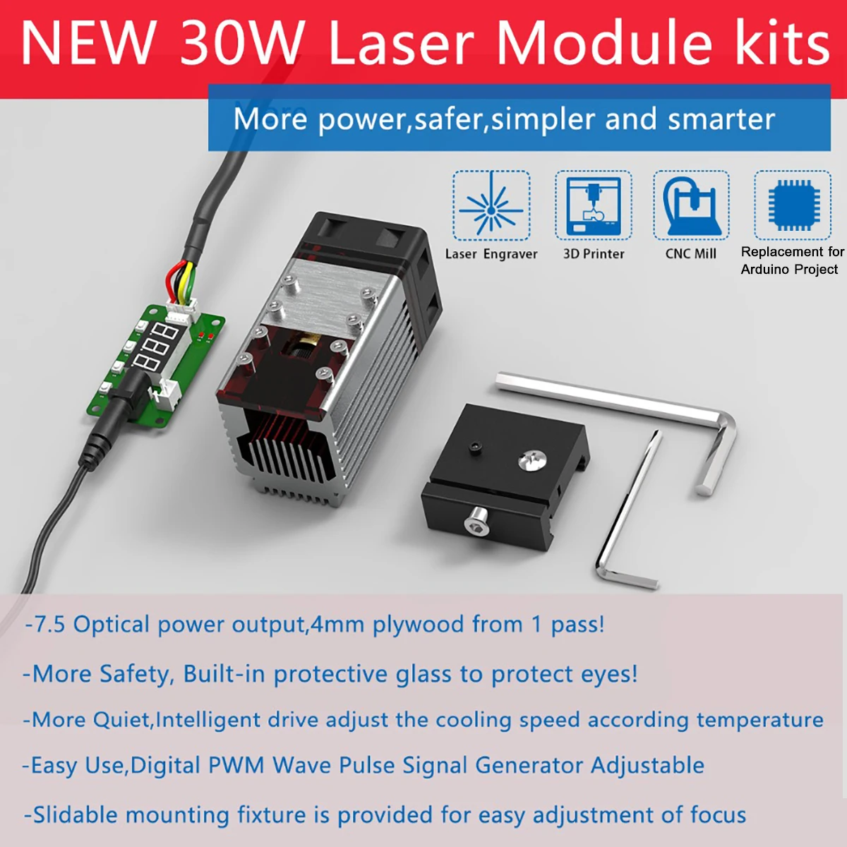 

Фокусируемый лазерный модуль 30 Вт, 10 шт., лазерный гравировальный модуль 7,5 нм Вт, лазерная головка для гравировального резака для Arduino для TTL ...