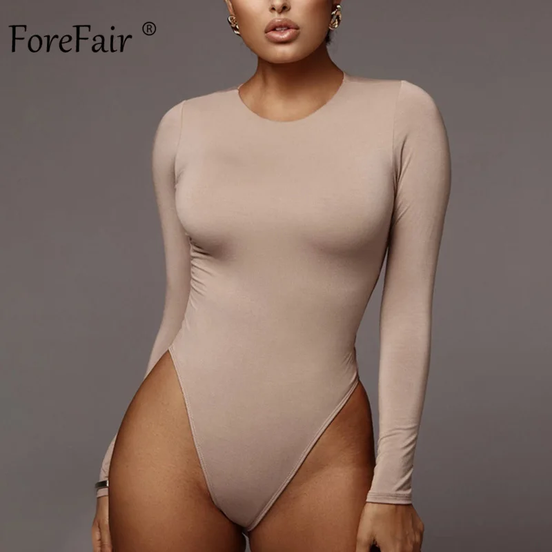 Женское боди с длинным рукавом Forefair Белое и черное хлопковое облегающее круглым