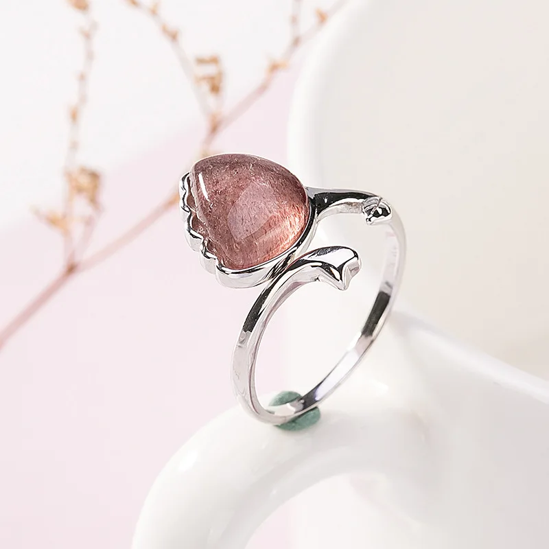 New S925 Sterling Silver Natural Strawberry Crystal Rose Flower Rings Simple Sweet Trend Cute Girls Ring Fine Jewelry K0152
New S925 Sterling Silver Natural Strawberry Crystal Rose Flower Rings Simple Sweet Trend Cute Girls Ring Fine Jewelry K0152