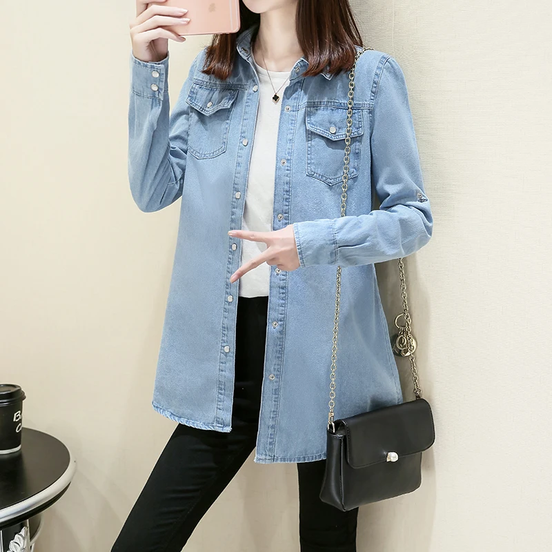 Women Denim Shirt 2020 Female Chemise Spring Ladies Casual Long Sleeve Blue Jeans Shirts Woman Blouses Thin coat Camisa Vetement
Women Denim Shirt 2020 Female Chemise Spring Ladies Casual Long Sleeve Blue Jeans Shirts Woman Blouses Thin coat Camisa Vetement