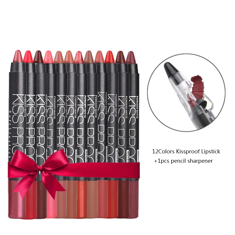 MR0011 New 12 Color/Pack KISS PROOF Sexy Beauty Waterproof Lipstick Pen Lasting Do Not Fade Lipstick Gift 1Pcs Pencil Sharpener
MR0011 New 12 Color/Pack KISS PROOF Sexy Beauty Waterproof Lipstick Pen Lasting Do Not Fade Lipstick Gift 1Pcs Pencil Sharpener