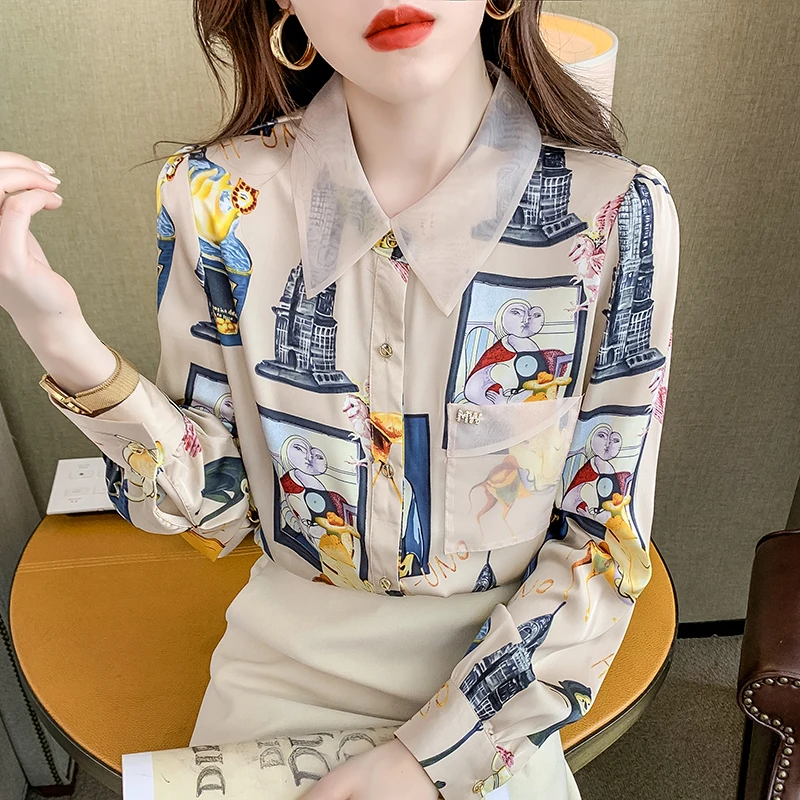 Chiffon Women's Blouse Polo Print Girl's Shirt Spring Autumn Loose Casual Fashion Long Sleeve Top Button Lady Blusas Houthion
Chiffon Women's Blouse Polo Print Girl's Shirt Spring Autumn Loose Casual Fashion Long Sleeve Top Button Lady Blusas Houthion