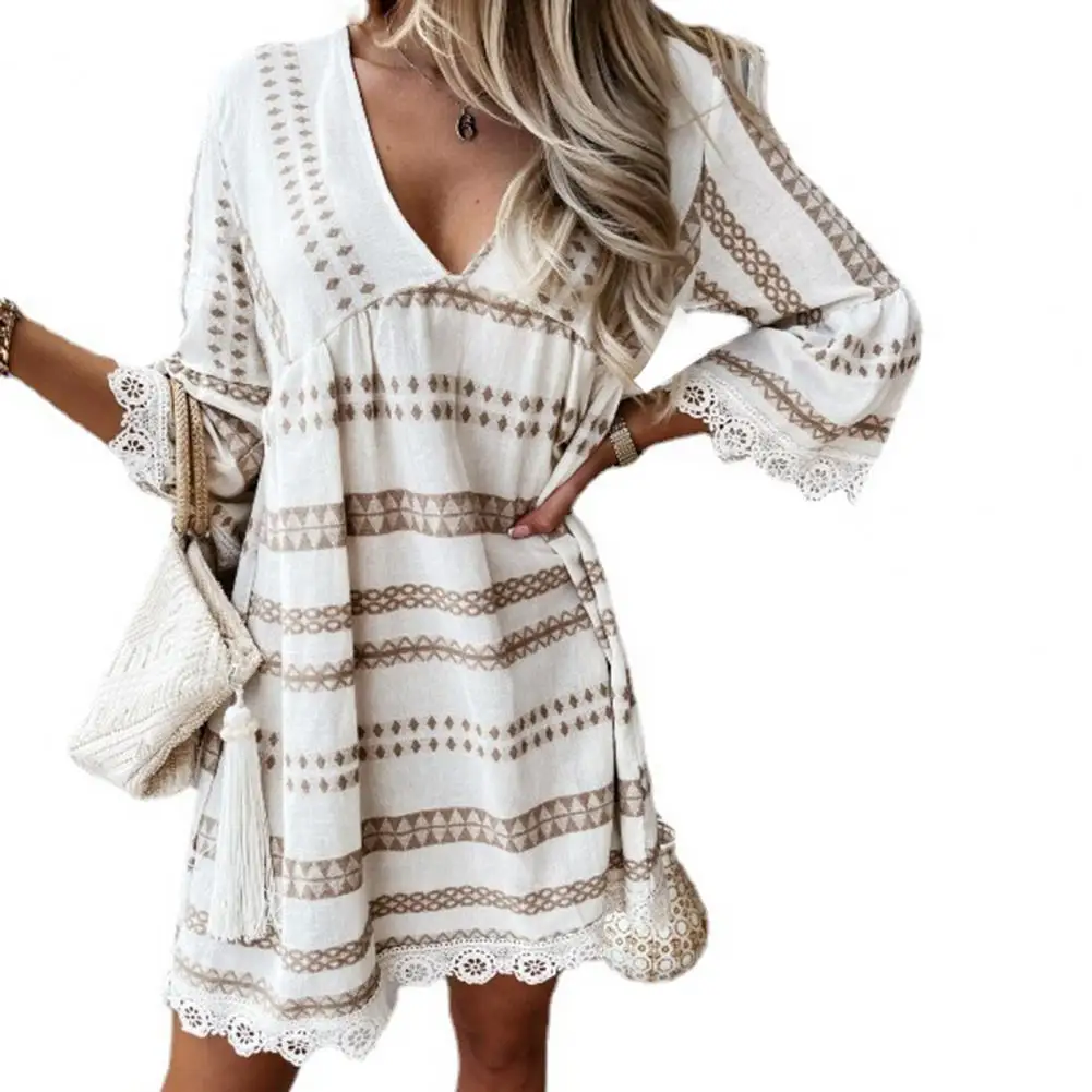 Plus Size Summer Dress Women Dresses Elegant Polyester V Neck Loose Elegant Ladies Lace Stitching Dress Casual French Dress
Plus Size Summer Dress Women Dresses Elegant Polyester V Neck Loose Elegant Ladies Lace Stitching Dress Casual French Dress