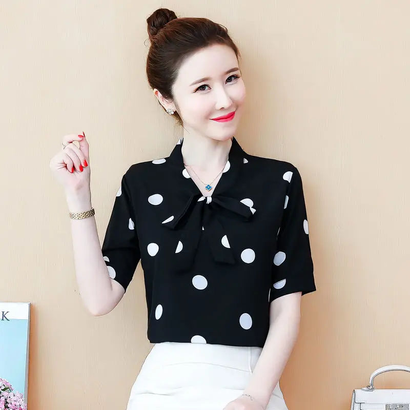 Large Bowknot Women's Chiffon Shirt Korean Fashion Polka Dot Printing Short Sleeve Bottom Coat Cool And Beautiful Body Top B071
Large Bowknot Women's Chiffon Shirt Korean Fashion Polka Dot Printing Short Sleeve Bottom Coat Cool And Beautiful Body Top B071