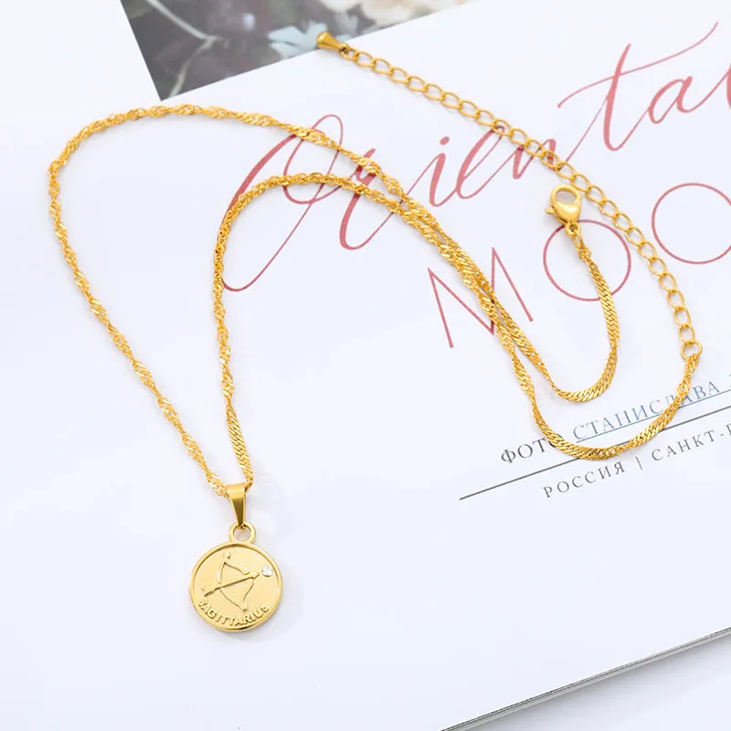 Zircon Coin Women 12 Zodiac Sign Necklaces Medallion Coin Pendant 18K Gold Plated Adjustable Horoscope Jewelry Aries Leo Collier
Zircon Coin Women 12 Zodiac Sign Necklaces Medallion Coin Pendant 18K Gold Plated Adjustable Horoscope Jewelry Aries Leo Collier