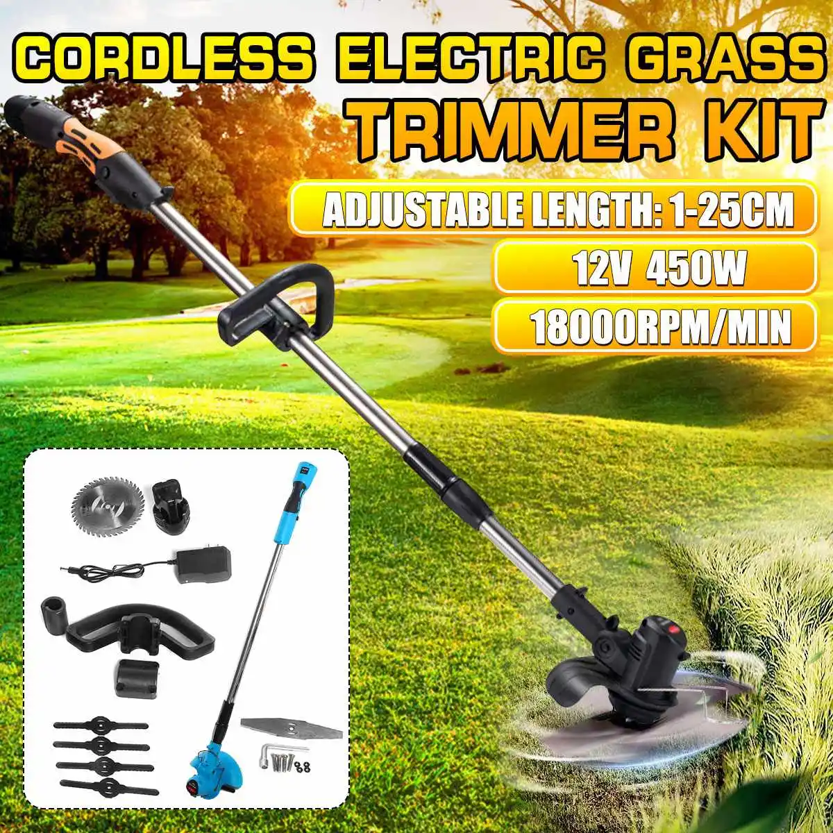 Cordless Grass Trimmer 12V Electric Trimmer Power Garden Tools 25cm Adjustable Length Brush Cutter Battery & Charger Included
Cordless Grass Trimmer 12V Electric Trimmer Power Garden Tools 25cm Adjustable Length Brush Cutter Battery & Charger Included