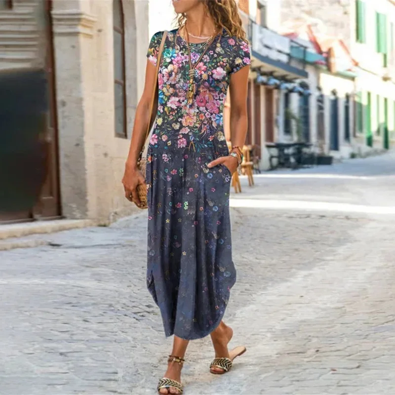 Vintage Floral Printed Dresses Women Casual O Neck Pocket Loose Long Dress Female Plus Size Beach Vacation Party Maxi Dress
Vintage Floral Printed Dresses Women Casual O Neck Pocket Loose Long Dress Female Plus Size Beach Vacation Party Maxi Dress
