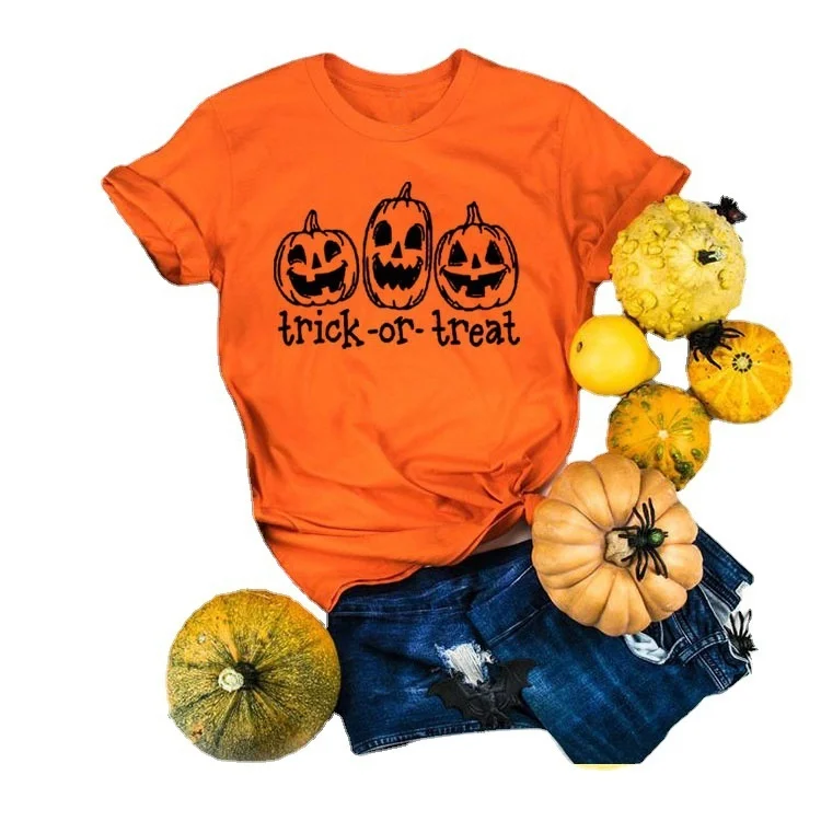 Trick or treat crew neck fashion simple top T-shirt Pullover print loose short sleeve jyx055
Trick or treat crew neck fashion simple top T-shirt Pullover print loose short sleeve jyx055