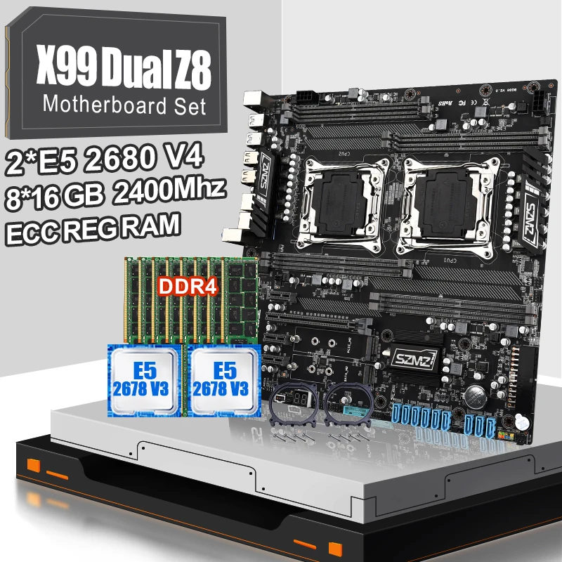 SZMZ X99 Dual Z8 CPU Motherboard Socket LGA 2011-3 Set With E5 2680V4 And 8*16GB DDR4 2400MHZ ECC REG RAM 8 hannels Support V3V4
SZMZ X99 Dual Z8 CPU Motherboard Socket LGA 2011-3 Set With E5 2680V4 And 8*16GB DDR4 2400MHZ ECC REG RAM 8 hannels Support V3V4