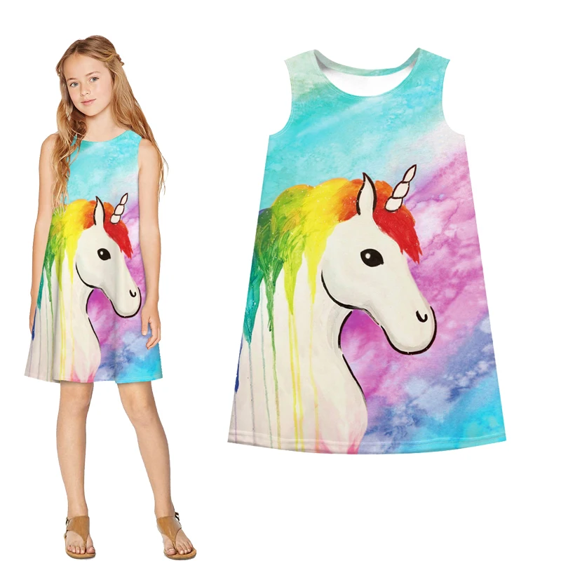 Fun Unicorn Girls Dress Summer Thin Style Polyester 3D Digital Printing Princess Dress Sleeveless Casual Kids Clothes 7-12 Years
Fun Unicorn Girls Dress Summer Thin Style Polyester 3D Digital Printing Princess Dress Sleeveless Casual Kids Clothes 7-12 Years