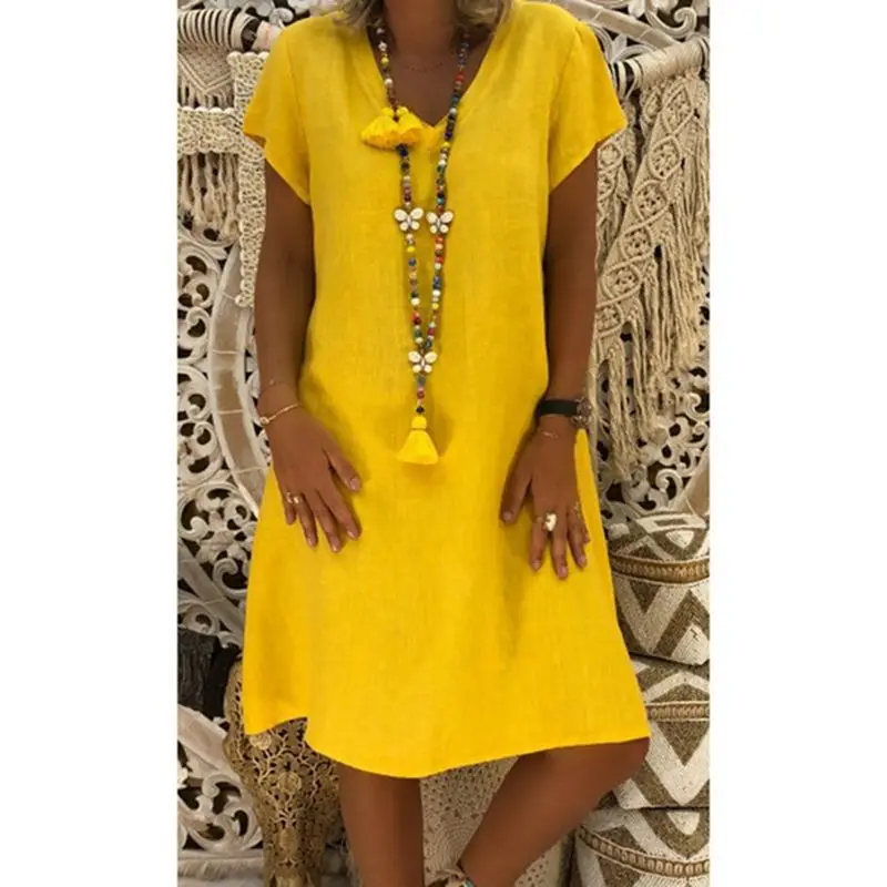 Women Summer Dress 2020 Hot Style Short Sleeve V-Neck Solid Color Loose Plus Size Vestidos Dresses Yff6241
Women Summer Dress 2020 Hot Style Short Sleeve V-Neck Solid Color Loose Plus Size Vestidos Dresses Yff6241