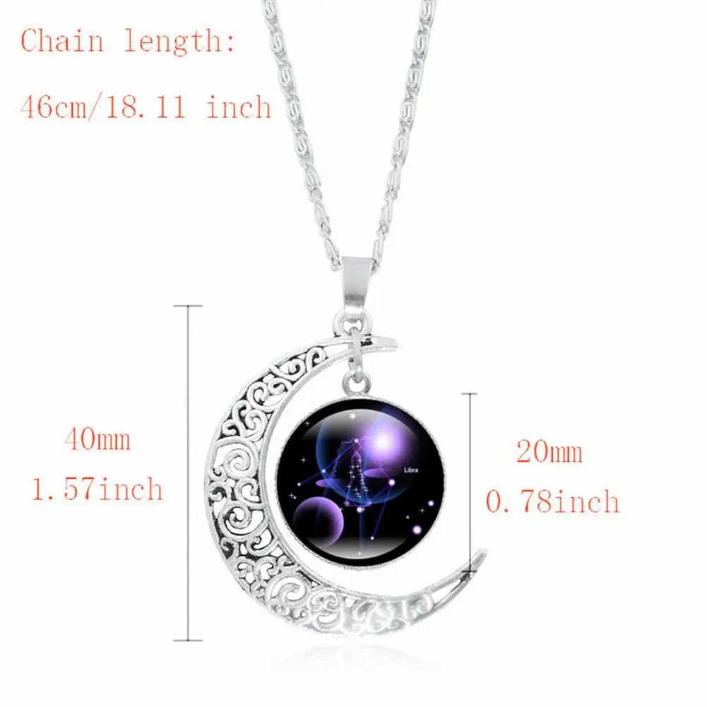 12 Constellation Necklace Zodiac Signs Cabochon Glass Crescent Moon Pendant Clavicle chain Necklace Birthday Gifts for Women
12 Constellation Necklace Zodiac Signs Cabochon Glass Crescent Moon Pendant Clavicle chain Necklace Birthday Gifts for Women