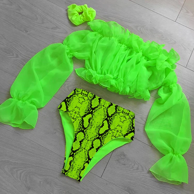 Neon Green Off shoulder Long Sleeve Bikini High Waist Swimsuit 2020 Women Mesh Swimwear Female Bikini Set Snake Bathing Suit
Neon Green Off shoulder Long Sleeve Bikini High Waist Swimsuit 2020 Women Mesh Swimwear Female Bikini Set Snake Bathing Suit