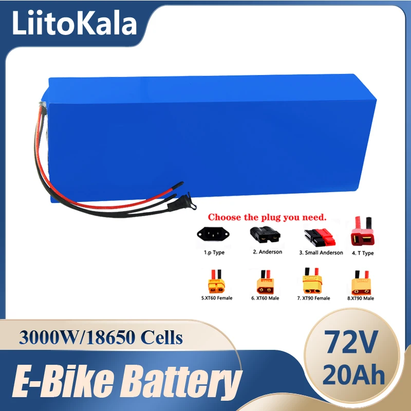 

Комплект литиевых батарей LiitoKala, 72 в, 20 Ач, 3000 Вт, 2500 Вт, 18650 дюйма, 20S7P, 72 в, 20 Ач, литий-ионный аккумулятор для электровелосипеда, скутера