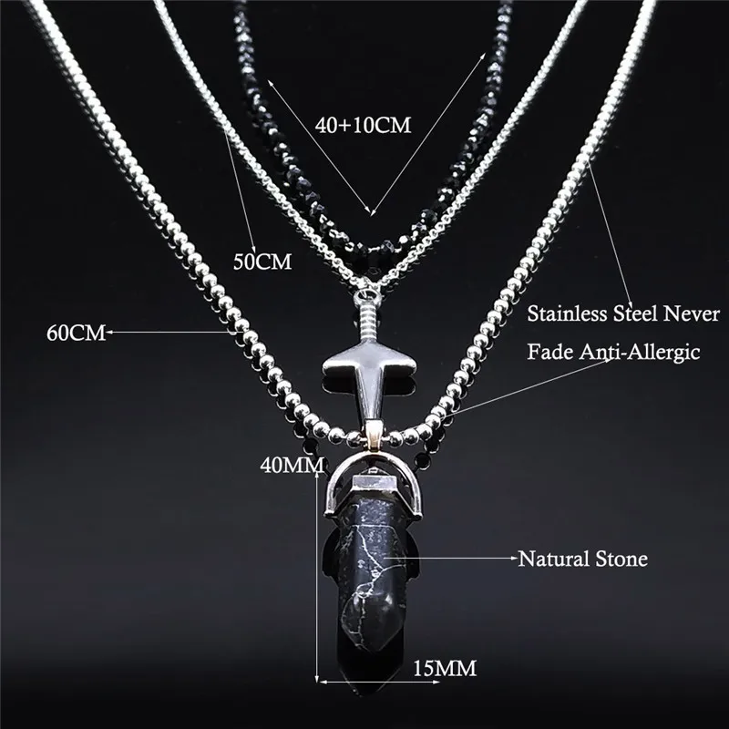 3pcs Dagger StainlessSteel Black Crystal Bead Stone Layer Necklace Chocker Necklace Gothic Jewelry bijoux femme NXS02
3pcs Dagger StainlessSteel Black Crystal Bead Stone Layer Necklace Chocker Necklace Gothic Jewelry bijoux femme NXS02