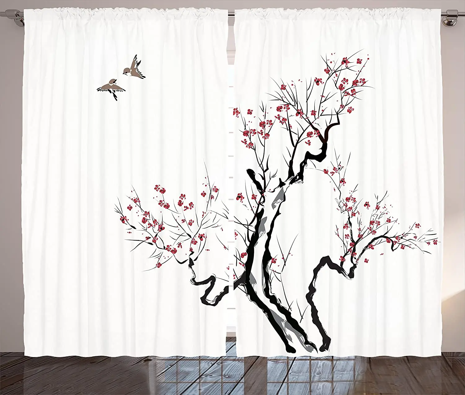 

Японские светонепроницаемые шторы s, Классическая азиатская живопись, стиль искусства цветов, ветвей, цветов и летающих птиц, узорные оконн...