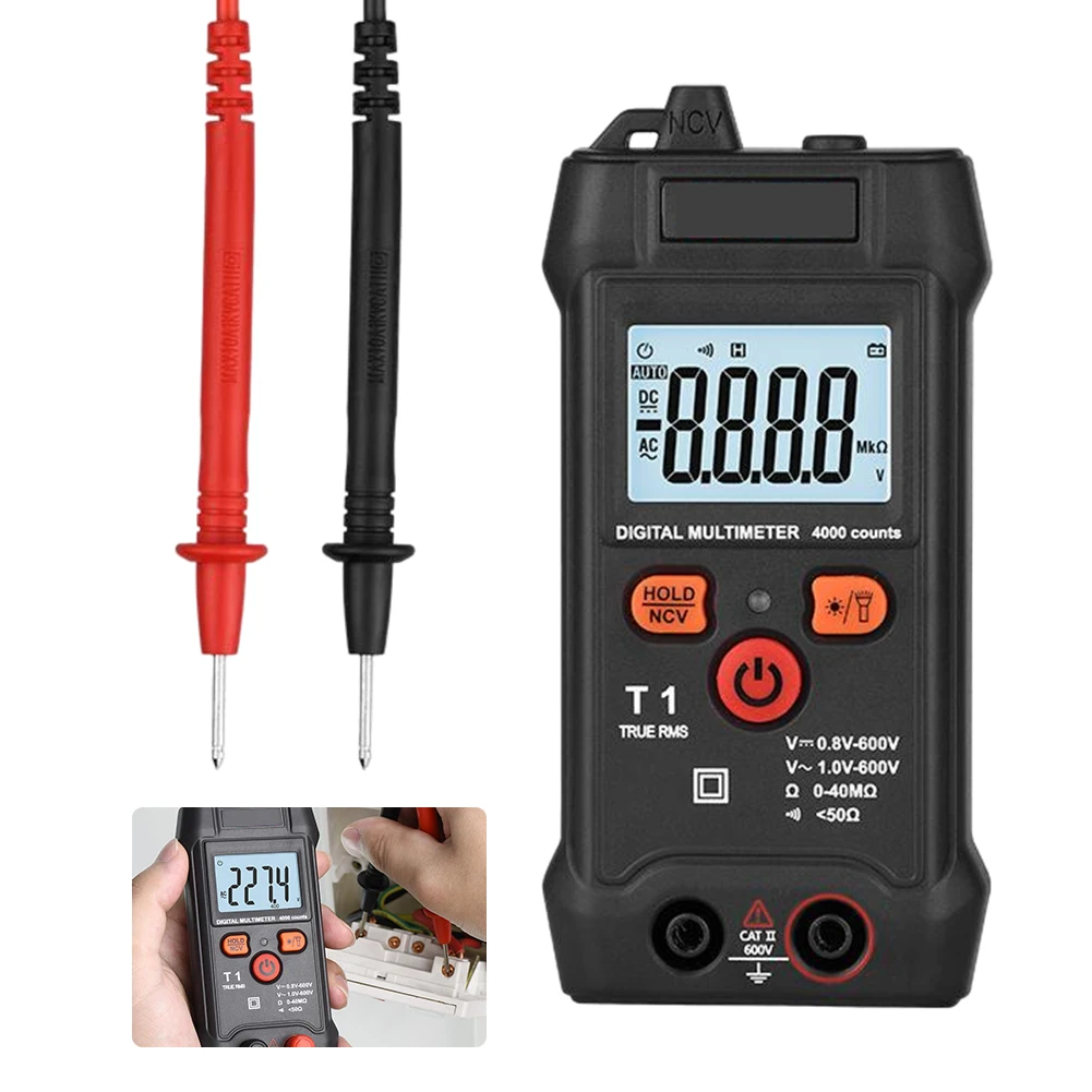 T1 Smart Digital Multimeter 600V AC DC Voltage Meter RMS Ohm Continuity Tester Multimeter Backlit LCD Display With Flashlight
T1 Smart Digital Multimeter 600V AC DC Voltage Meter RMS Ohm Continuity Tester Multimeter Backlit LCD Display With Flashlight