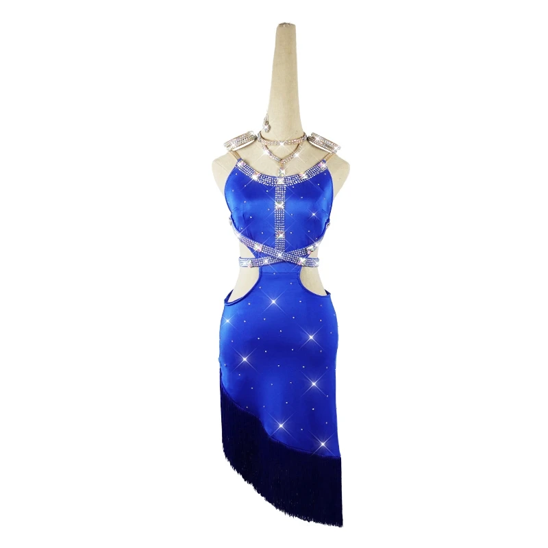 Sexy Latin Dance Dresses For Women Blue Fringe Shiny Rhinestone Backless Tango Salsa Ballroom Compete Latin Dance Costumes
Sexy Latin Dance Dresses For Women Blue Fringe Shiny Rhinestone Backless Tango Salsa Ballroom Compete Latin Dance Costumes