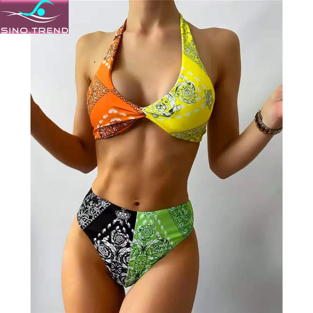 SINO.TREND 2021 Printed Splicing Female Swimsuit High Waist Patchwork Bikini Set Women Two-pieces Halter Swimwear Bathing Suit
SINO.TREND 2021 Printed Splicing Female Swimsuit High Waist Patchwork Bikini Set Women Two-pieces Halter Swimwear Bathing Suit