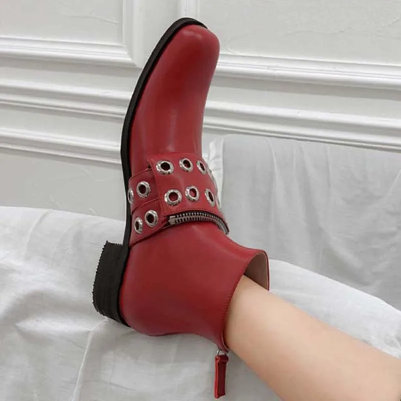 Red Punk Real Leather Ankle Boots Women Square Toe Rivet Buckle Low Heel Boots Woman Fashion Martin Boots
Red Punk Real Leather Ankle Boots Women Square Toe Rivet Buckle Low Heel Boots Woman Fashion Martin Boots