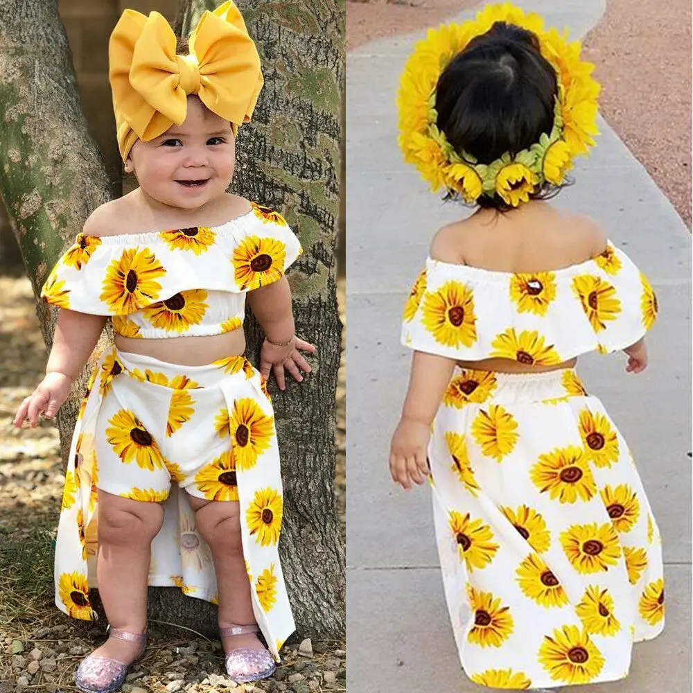 New Children's Clothing Sunflower Sun Flower Top + Culottes + Headband Girls Summer Three-piece Suit Girls Boutique Clothing
New Children's Clothing Sunflower Sun Flower Top + Culottes + Headband Girls Summer Three-piece Suit Girls Boutique Clothing
