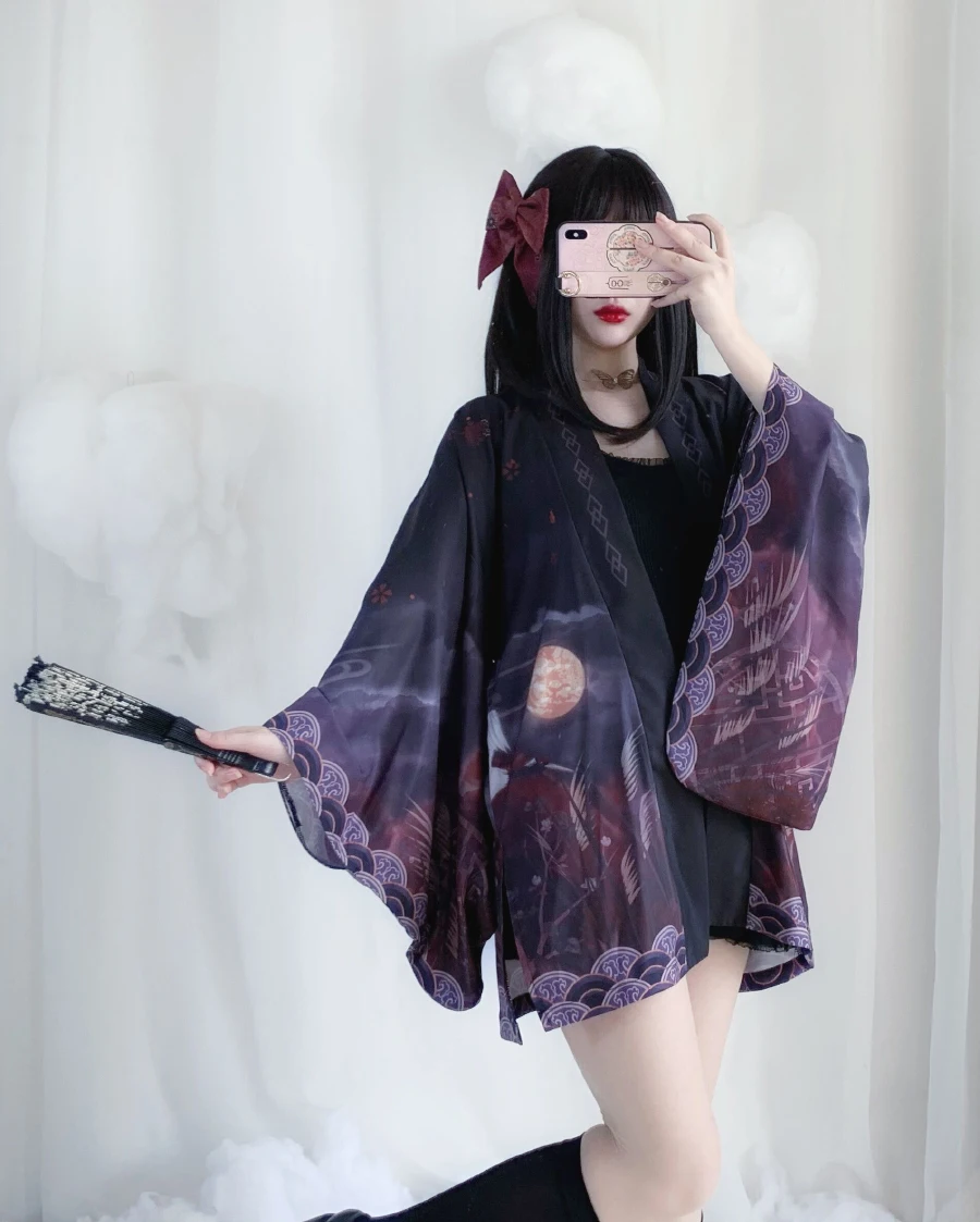 

Crane Original Women's Japanese Kimono Style Cool Girl Trench Cute Lolita Loose Outwear 2 Colors