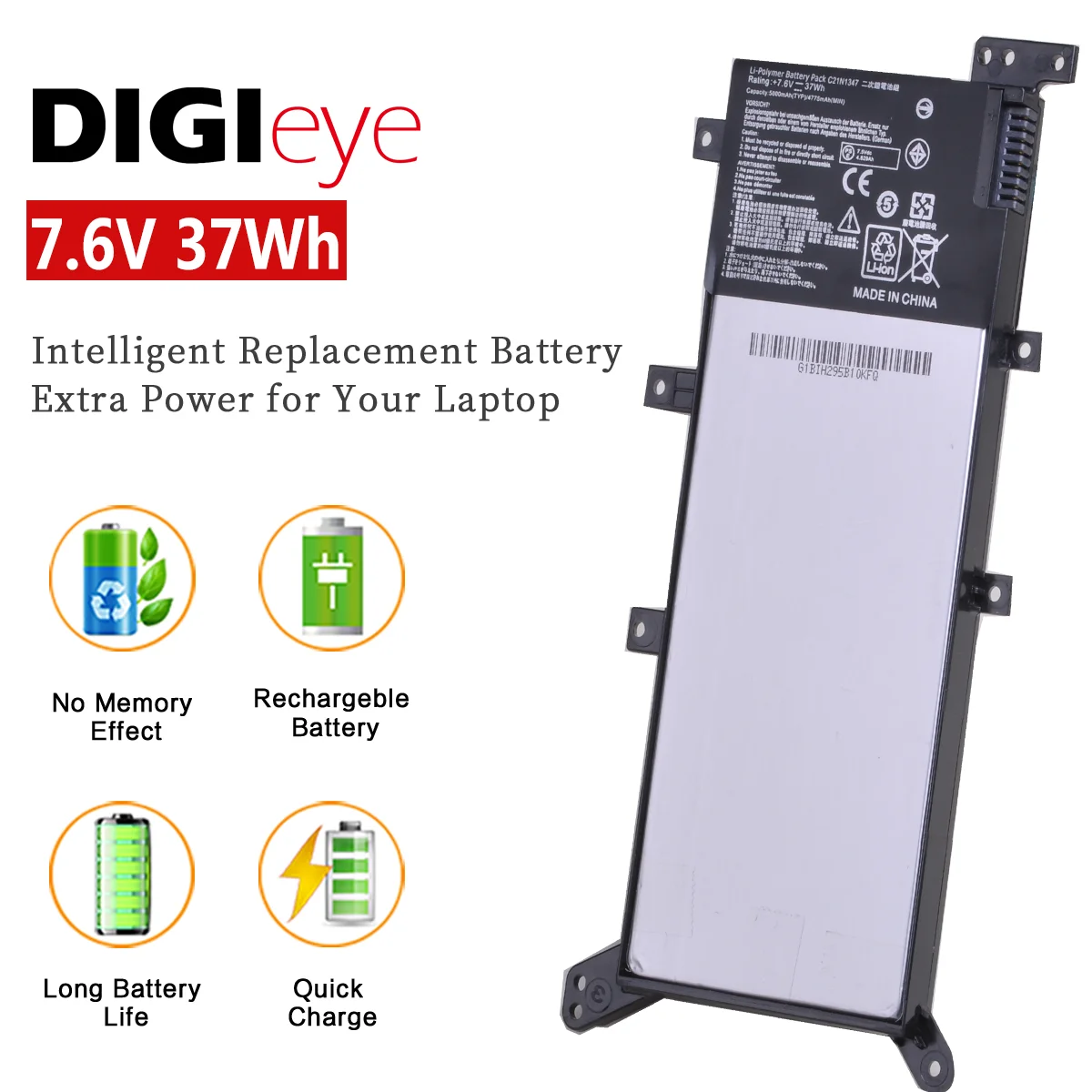 7.6V 37Wh C21N1347 Laptop X555 Battery for ASUS X555 X555L X555LD X555L F555UA F555UB Y583LD F555UJ F555UF K555L 2ICP4/63/134
7.6V 37Wh C21N1347 Laptop X555 Battery for ASUS X555 X555L X555LD X555L F555UA F555UB Y583LD F555UJ F555UF K555L 2ICP4/63/134