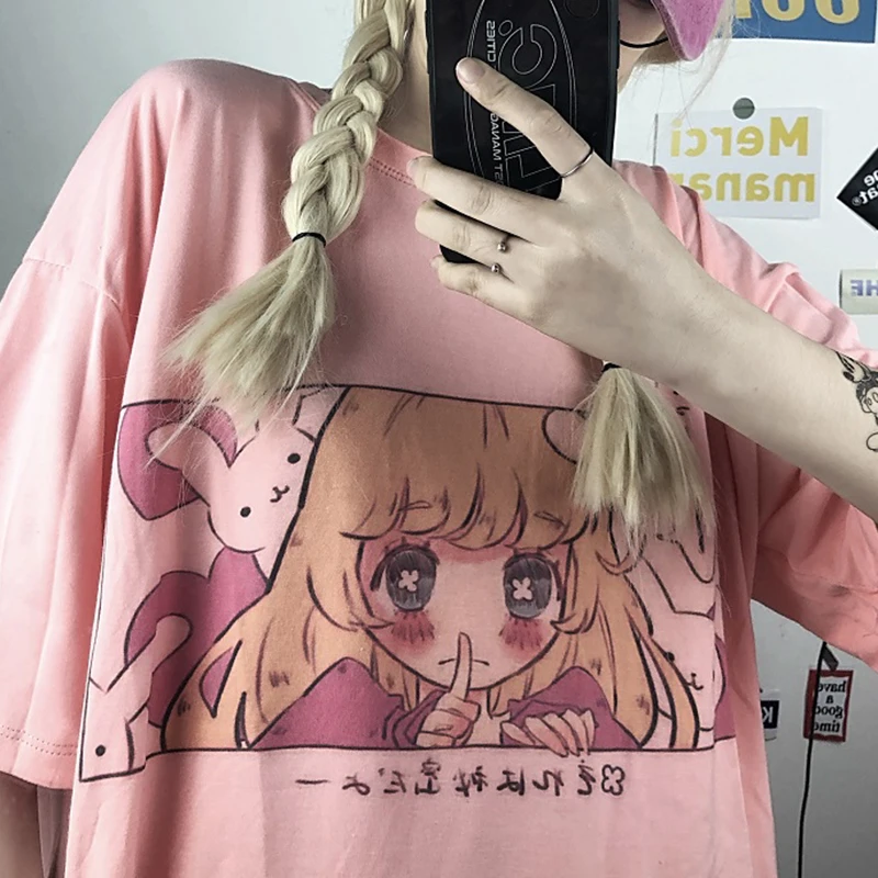 Cute Cartoon Sweet Girls Japanese Streetwear Harajuku Fun Pink Kawaii Casual Tops Vintage Loose New Summer Women T-Shirt
Cute Cartoon Sweet Girls Japanese Streetwear Harajuku Fun Pink Kawaii Casual Tops Vintage Loose New Summer Women T-Shirt