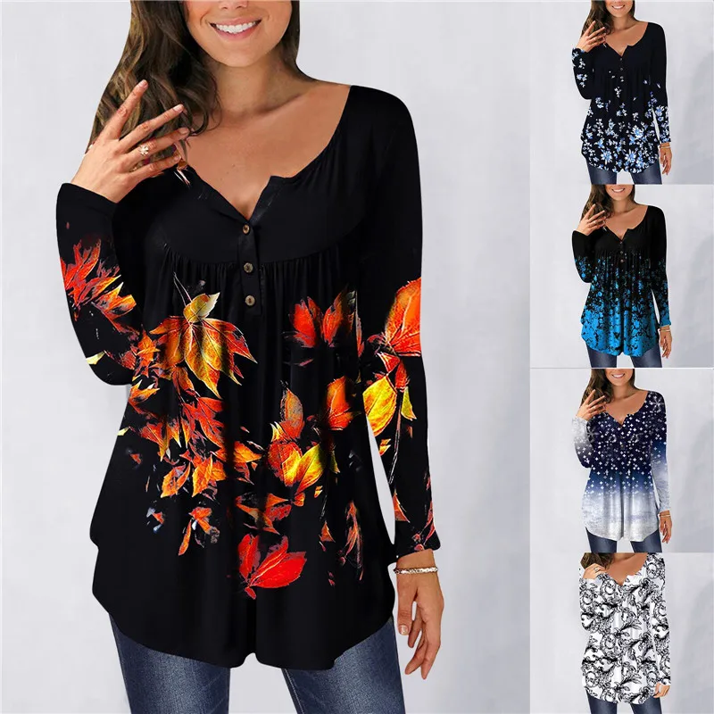 Ladies Casual V Neck Pleated Tunic Tops Button Up Short/Long Sleeve Tops Floral Print Loose Blouse Shirts for Women 2021
Ladies Casual V Neck Pleated Tunic Tops Button Up Short/Long Sleeve Tops Floral Print Loose Blouse Shirts for Women 2021