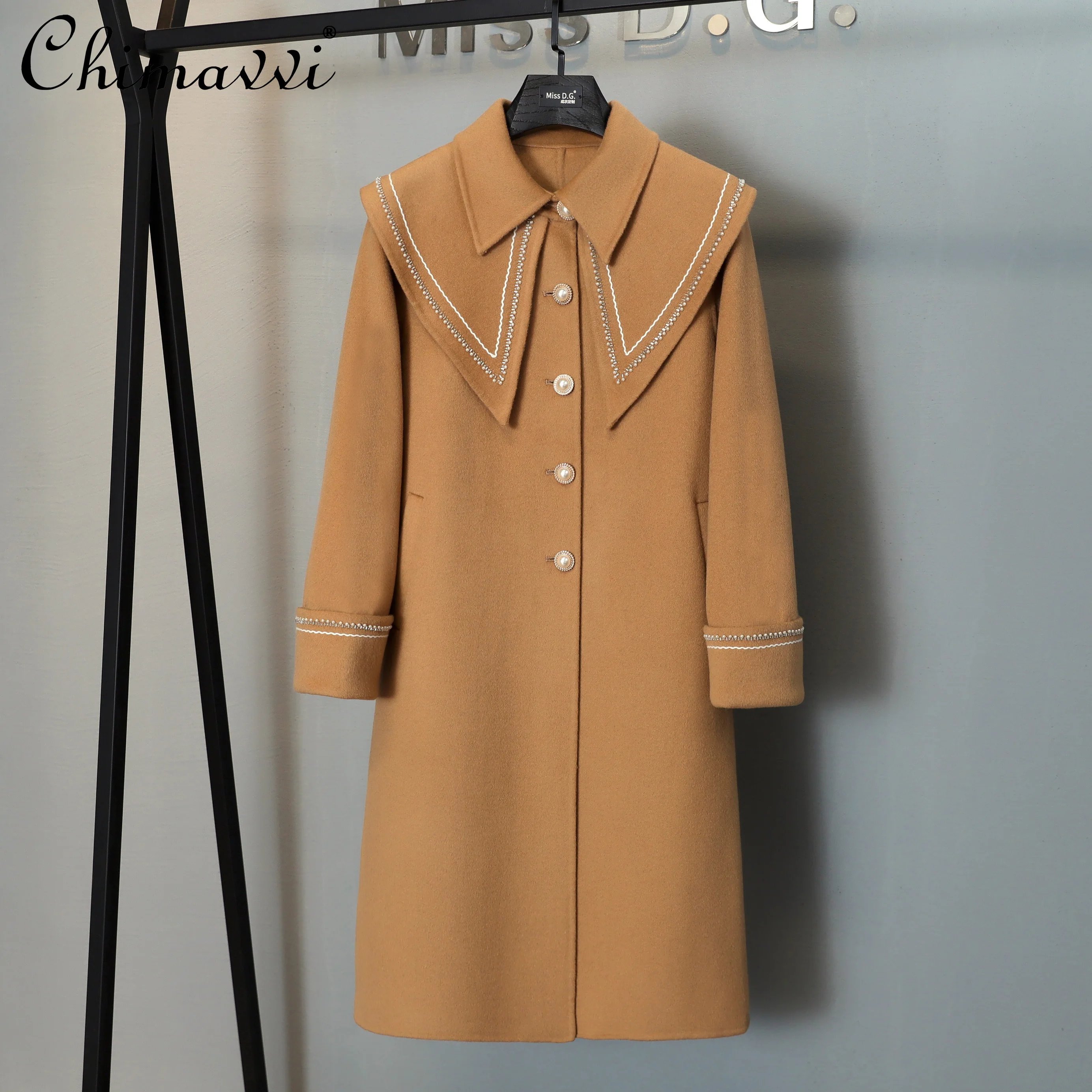 Женское Однотонное шерстяное пальто, элегантное двустороннее кашемировое Полушерстяное пальто средней длины с кукольным воротником, зима ...
Женское Однотонное шерстяное пальто, элегантное двустороннее кашемировое Полушерстяное пальто средней длины с кукольным воротником, зима ...