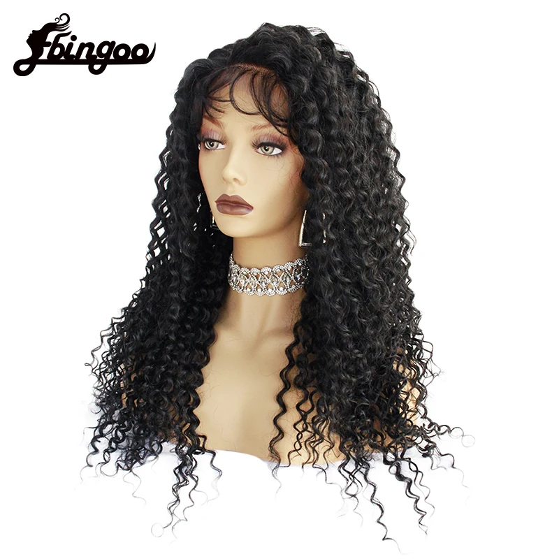 Ebingoo High Temperature Fiber Long Kinky Curly Blond Black Platinum Blonde Synthetic Lace Front Wigs with Baby Hair for Women | Шиньоны и