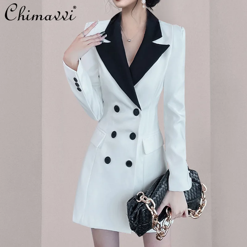 Женское облегающее платье выше колена, простое офисное двубортное платье с длинным рукавом, осень 2021 
Женское облегающее платье выше колена, простое офисное двубортное платье с длинным рукавом, осень 2021