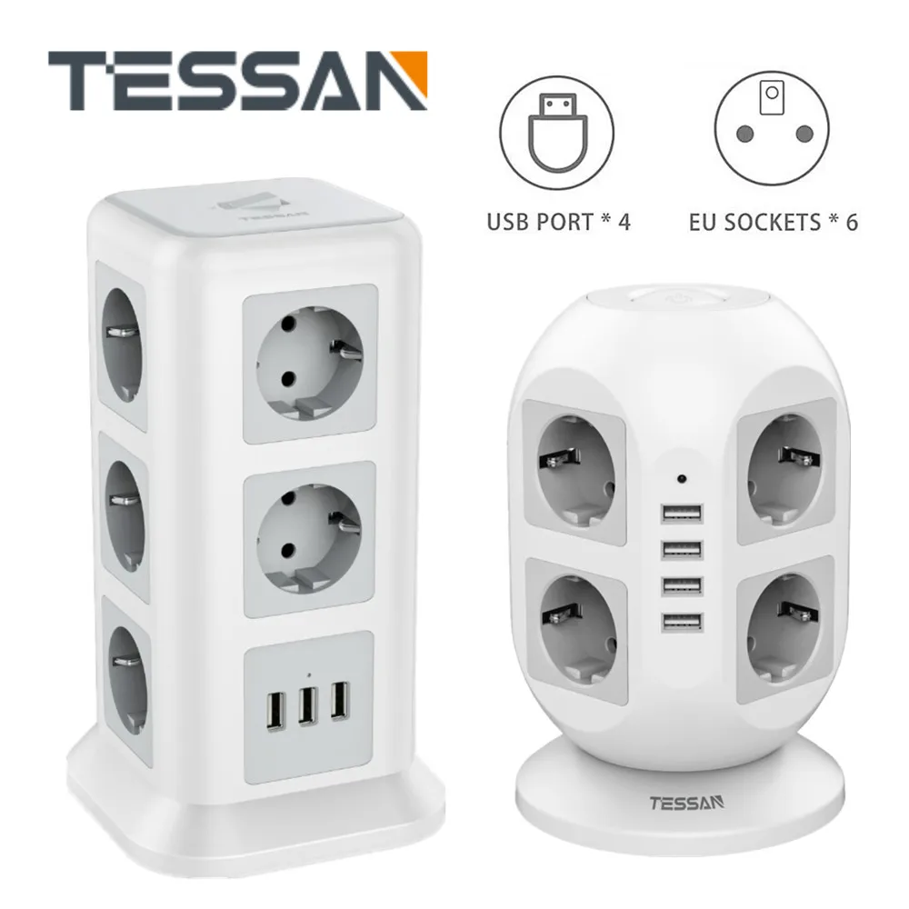 TESSAN Desktop Multi Outlets EU Power Strip Tower with On/Off Switch 5V/3.1A USB Ports 2M Extension Cable and EU Plug Sockets
TESSAN Desktop Multi Outlets EU Power Strip Tower with On/Off Switch 5V/3.1A USB Ports 2M Extension Cable and EU Plug Sockets